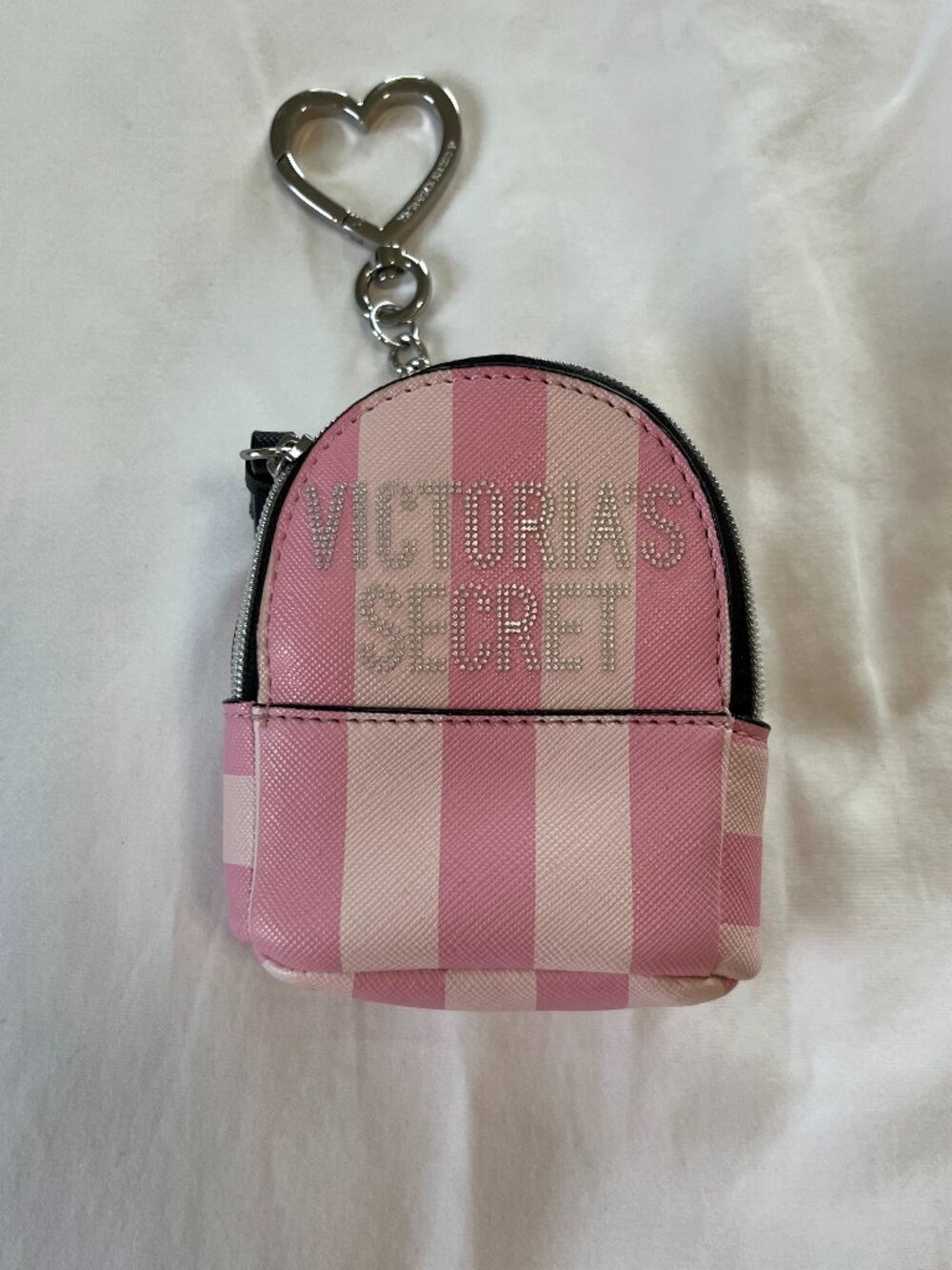 Victoria's Secret Pink Signature Stripe Key Chain Bag Charm Mini Backpack